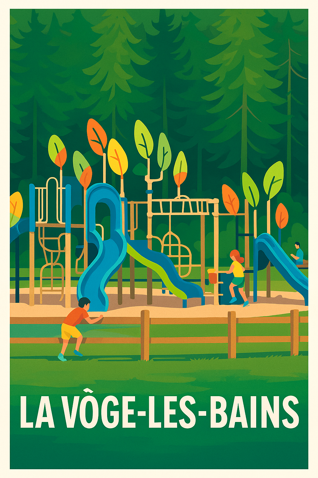 Vosges France Pas de Cadre / 20 × 30cm Affiche de La Vôge-les-Bains - Souvenirs d'enfance au parc de jeux