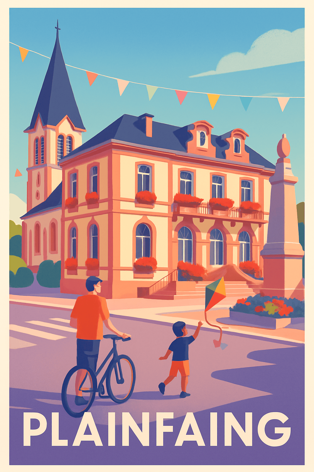 Vosges France Pas de Cadre / 20 × 30cm Affiche de Plainfaing - Ambiance villageoise et patrimoine vivant