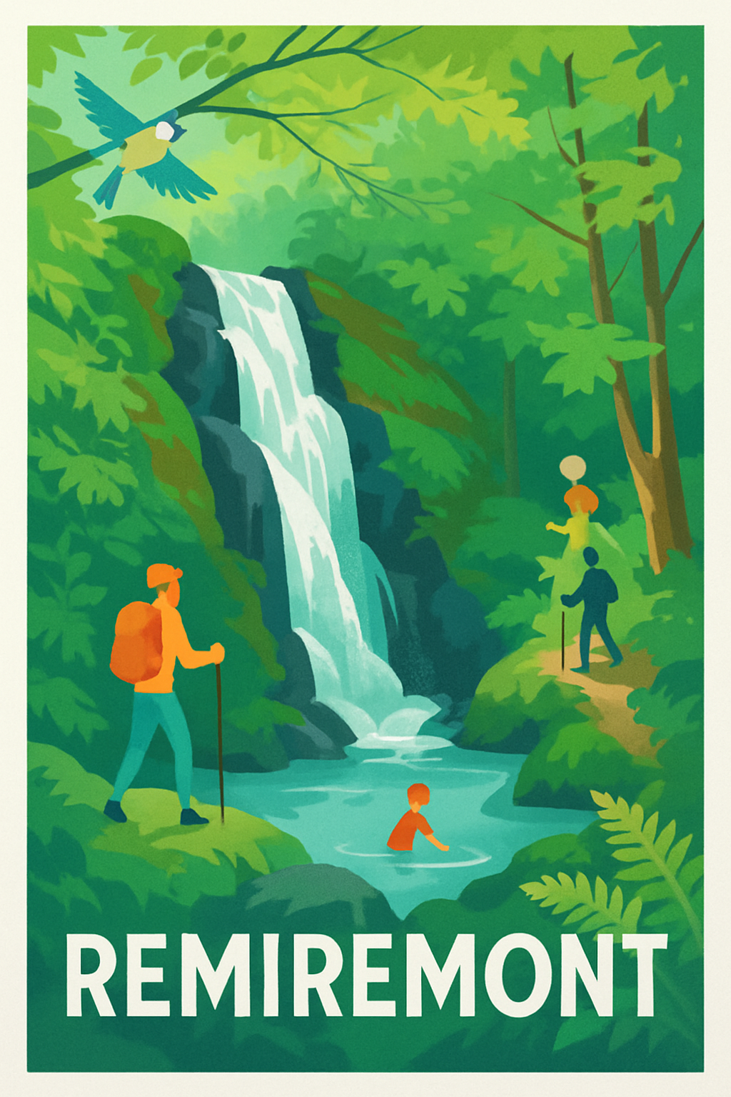 Vosges France Pas de Cadre / 20 × 30cm Affiche de Remiremont - Nature et Évasion à la Cascade