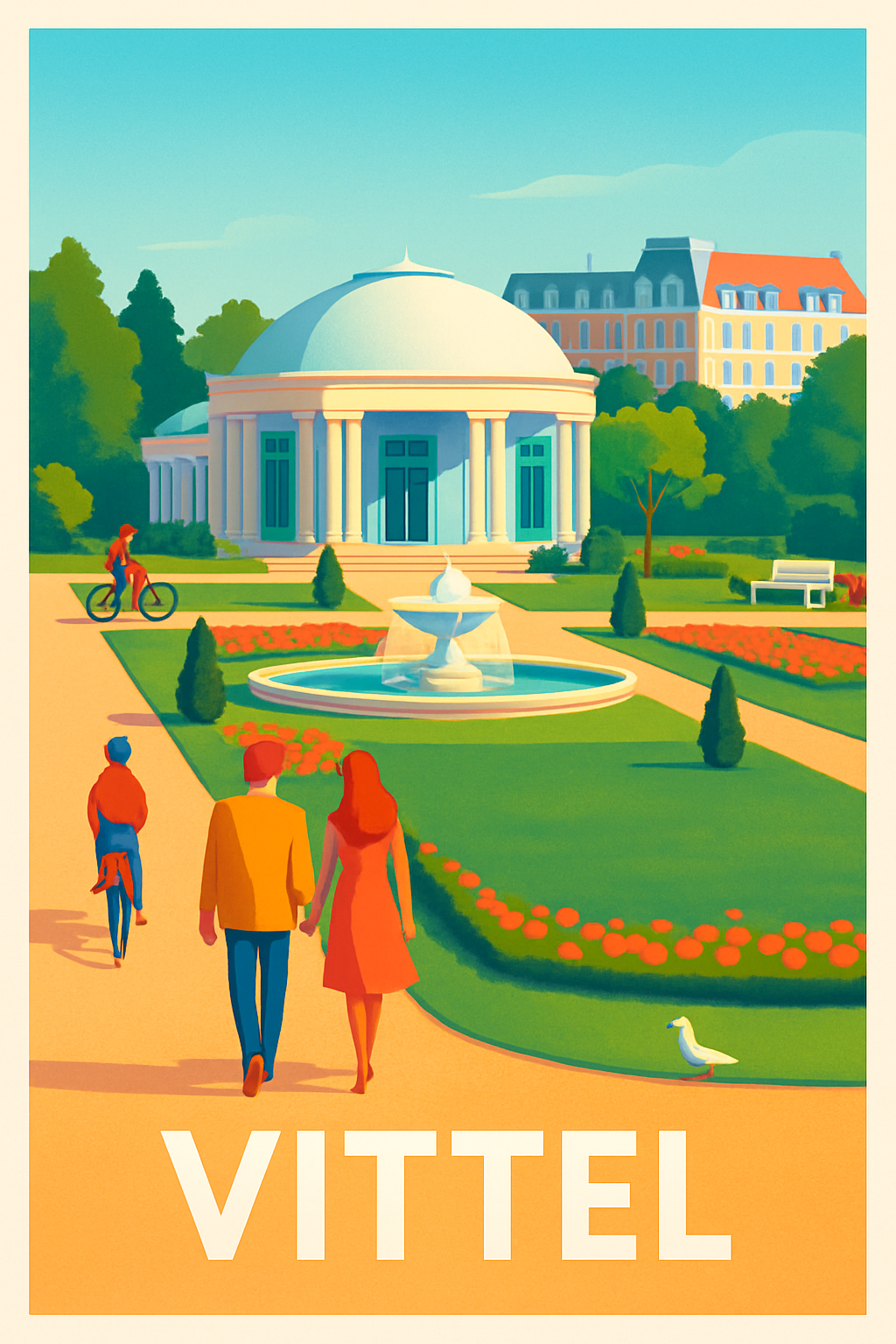 Vosges France Pas de Cadre / 20 × 30cm Affiche de Vittel - Promenade au cœur des jardins élégants