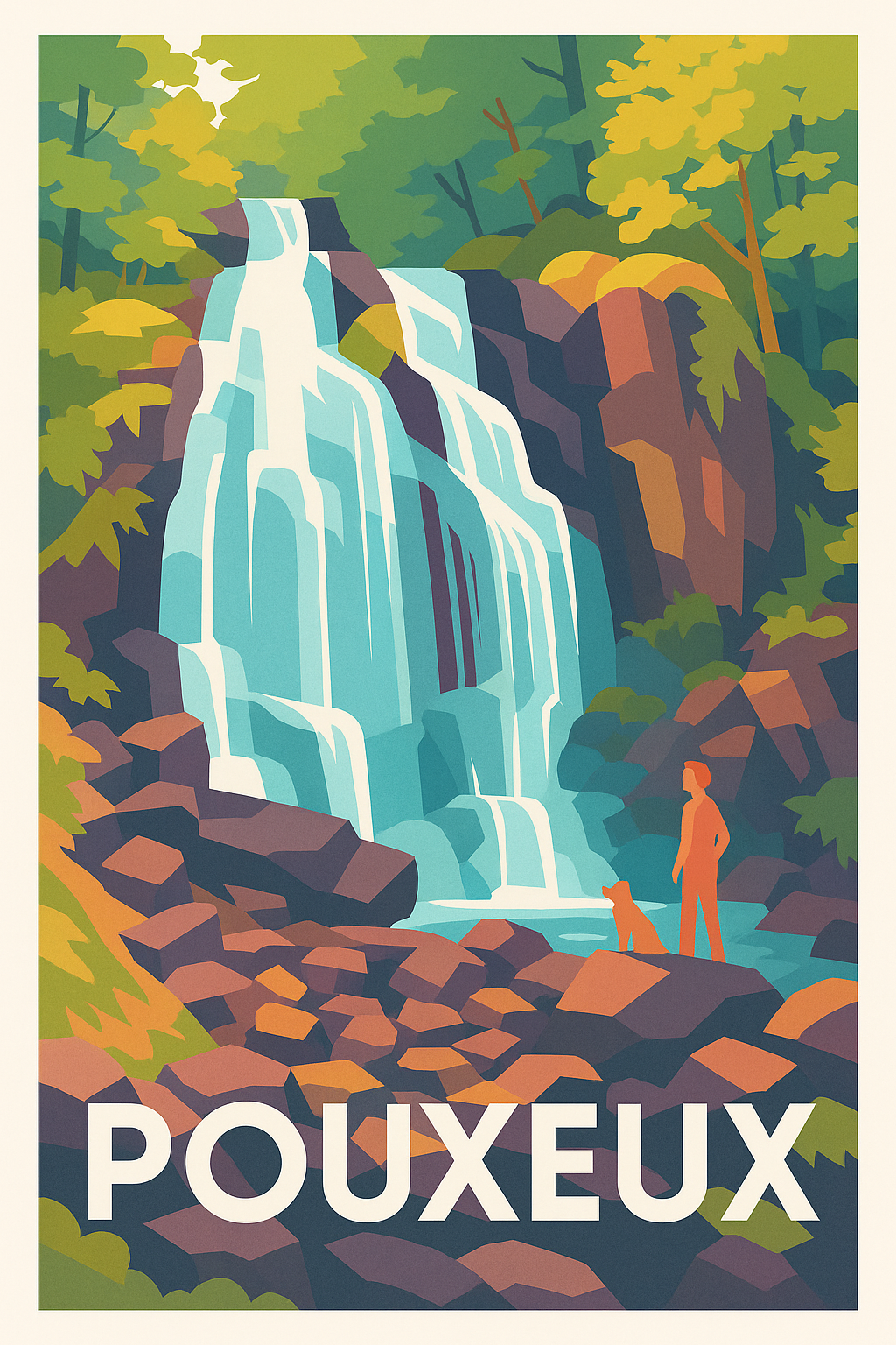 Vosges France Pas de Cadre / 20 × 30cm Affiche Pouxueux - La cascade naturelle en pleine nature