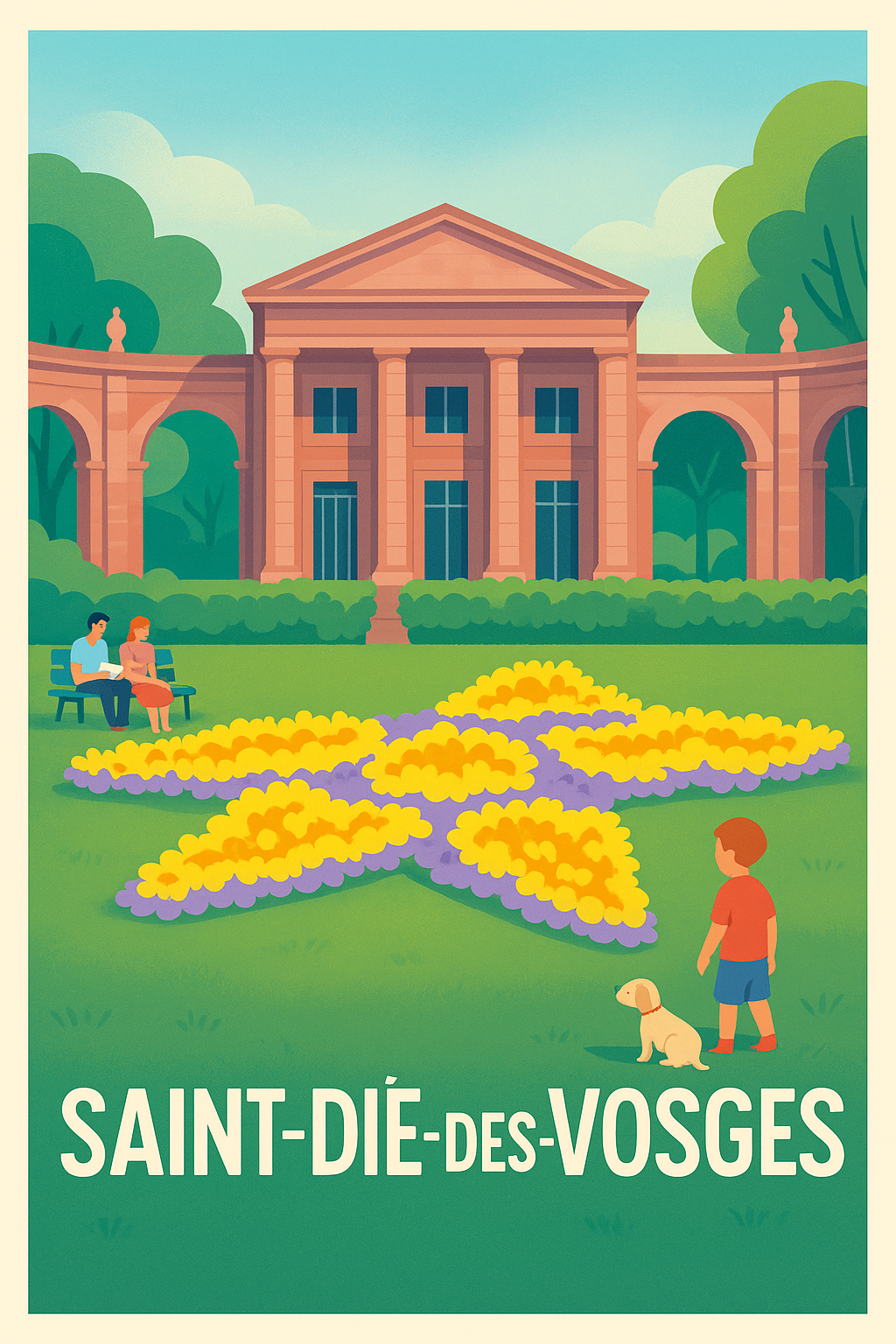 Affiche Saint-Dié-des-Vosges — Charme et sérénité au jardin floral · poster d'art de Saint-Dié-des-Vosges