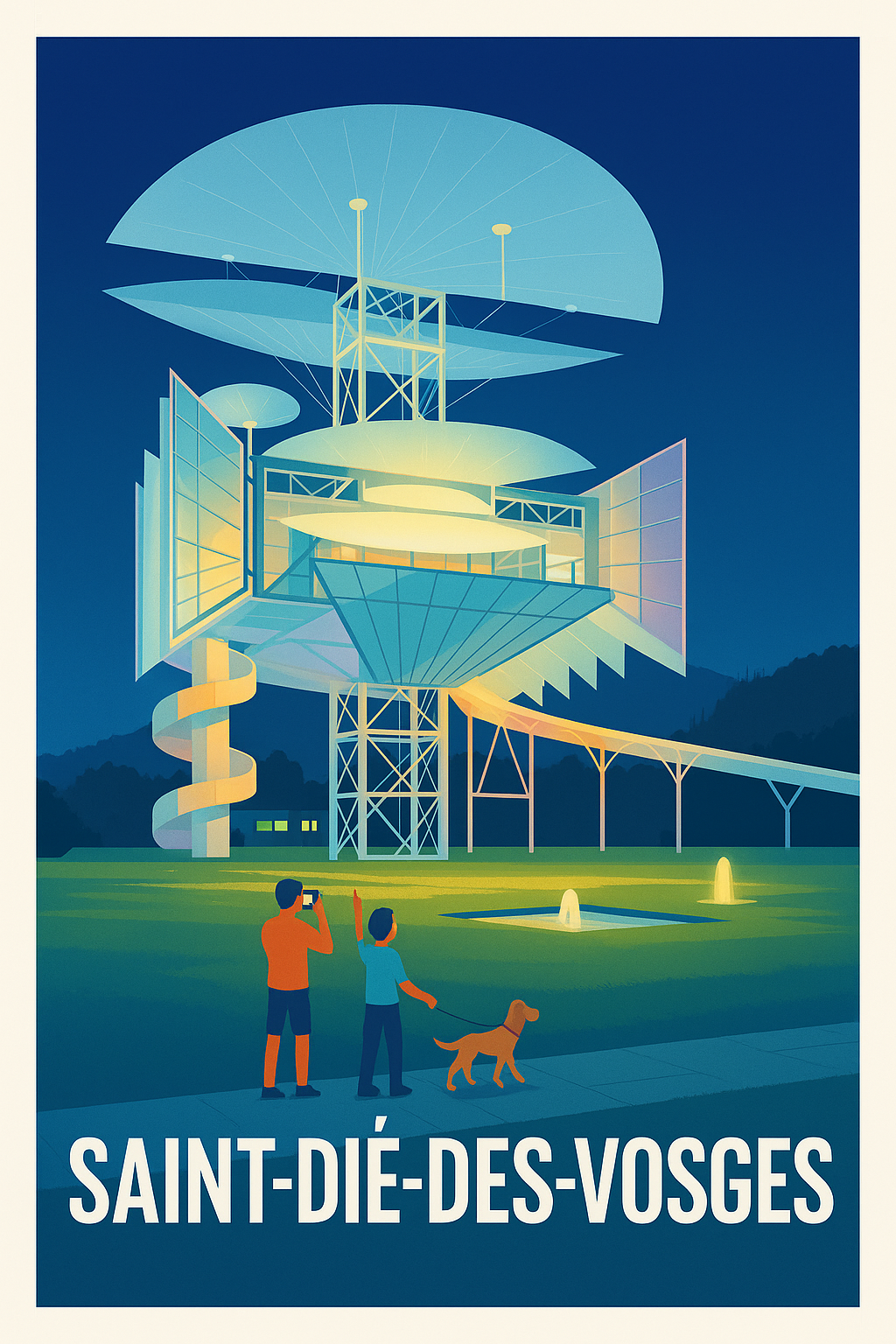 Vosges France Pas de Cadre / 20 × 30cm Affiche Saint-Dié-des-Vosges - Découverte architecturale nocturne