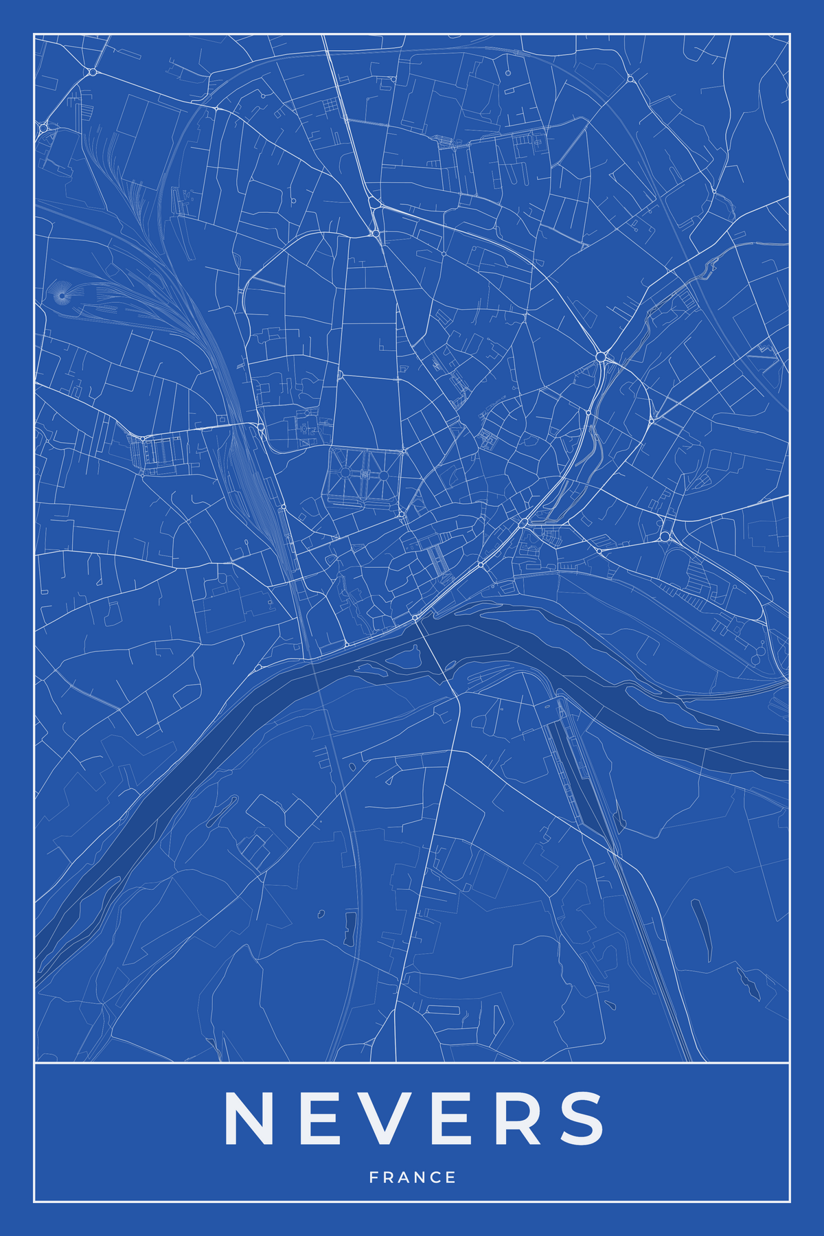 Carte de Nevers bleue - Affiche personnalisée