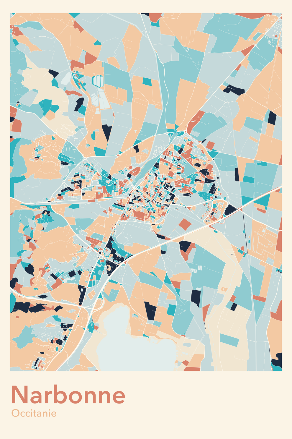 Plan de Narbonne coloré - Carte personnalisée