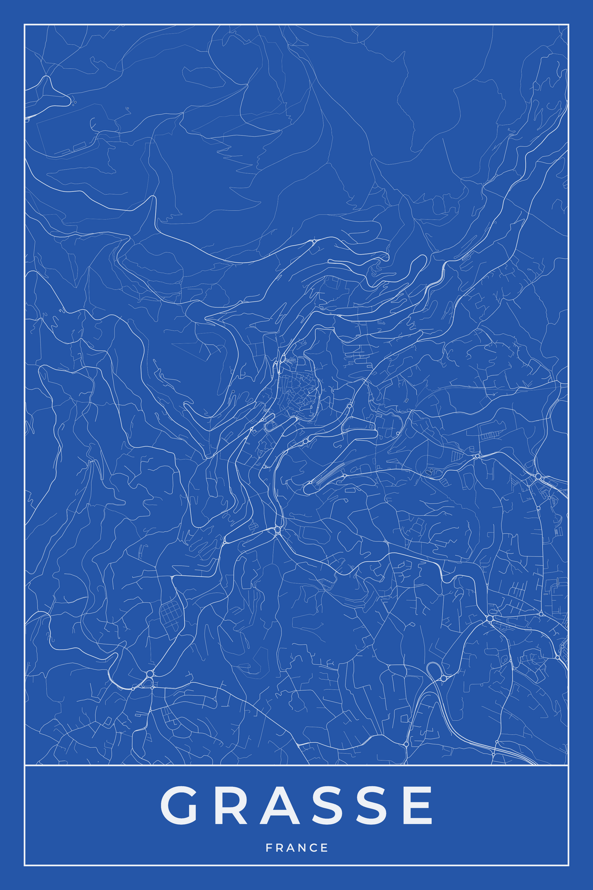 Carte de Grasse bleue - Affiche personnalisée
