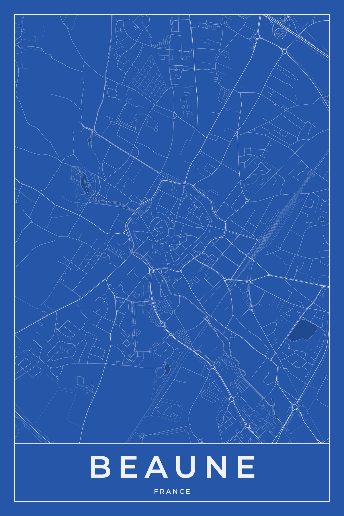 Carte de Beaune bleue - Affiche personnalisée