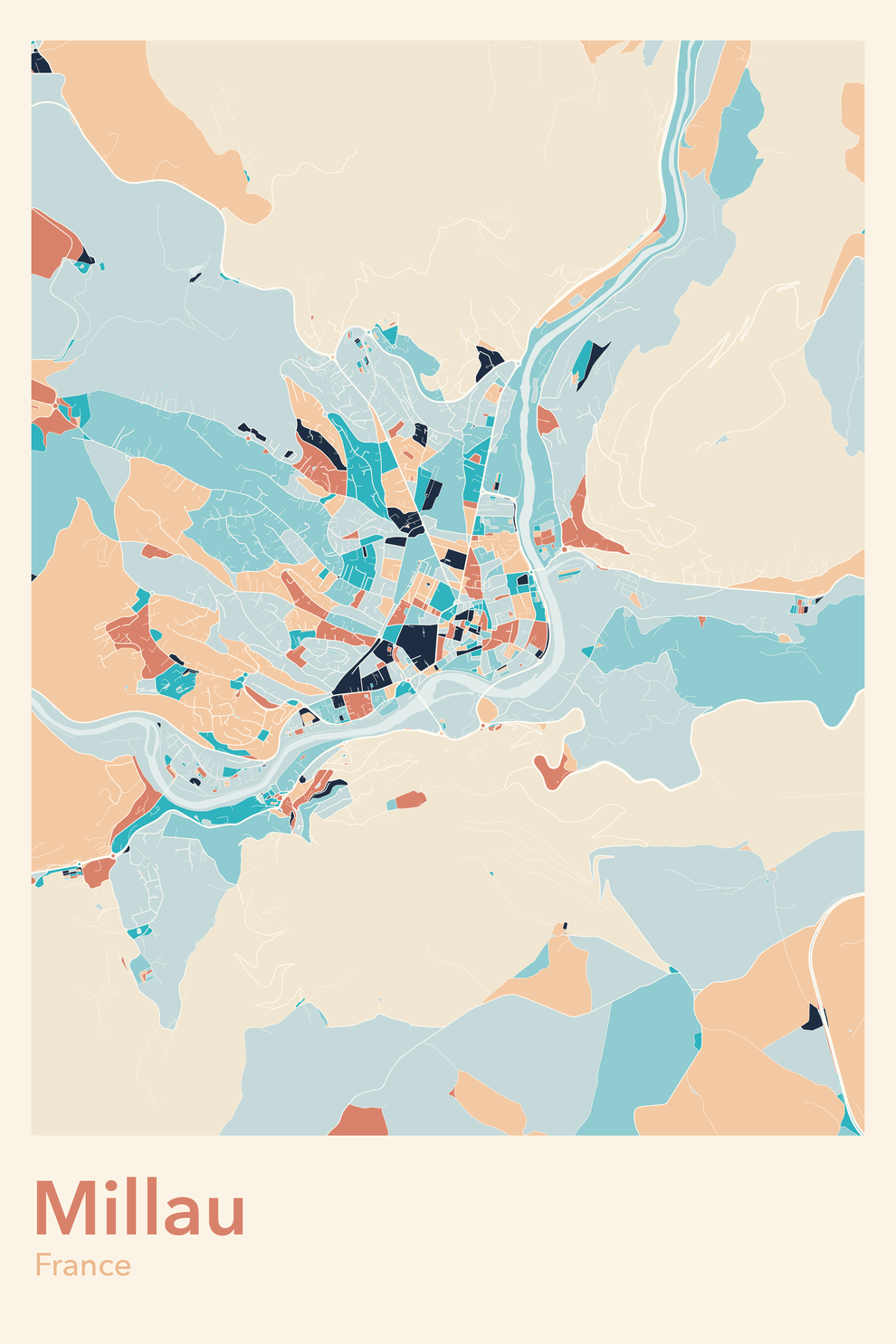 Plan de Millau coloré - Carte personnalisée