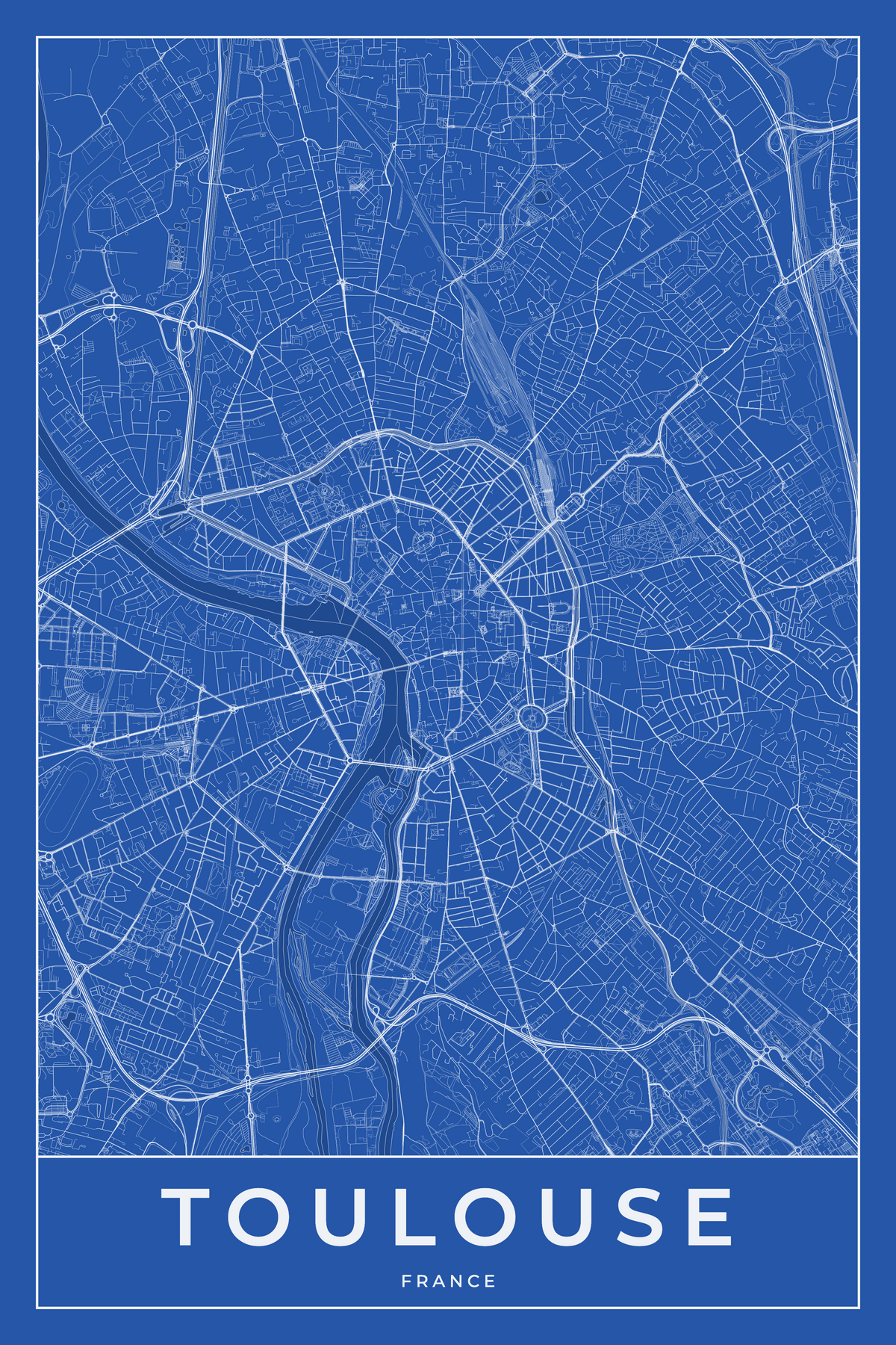 Carte de Toulouse bleue - Affiche personnalisée