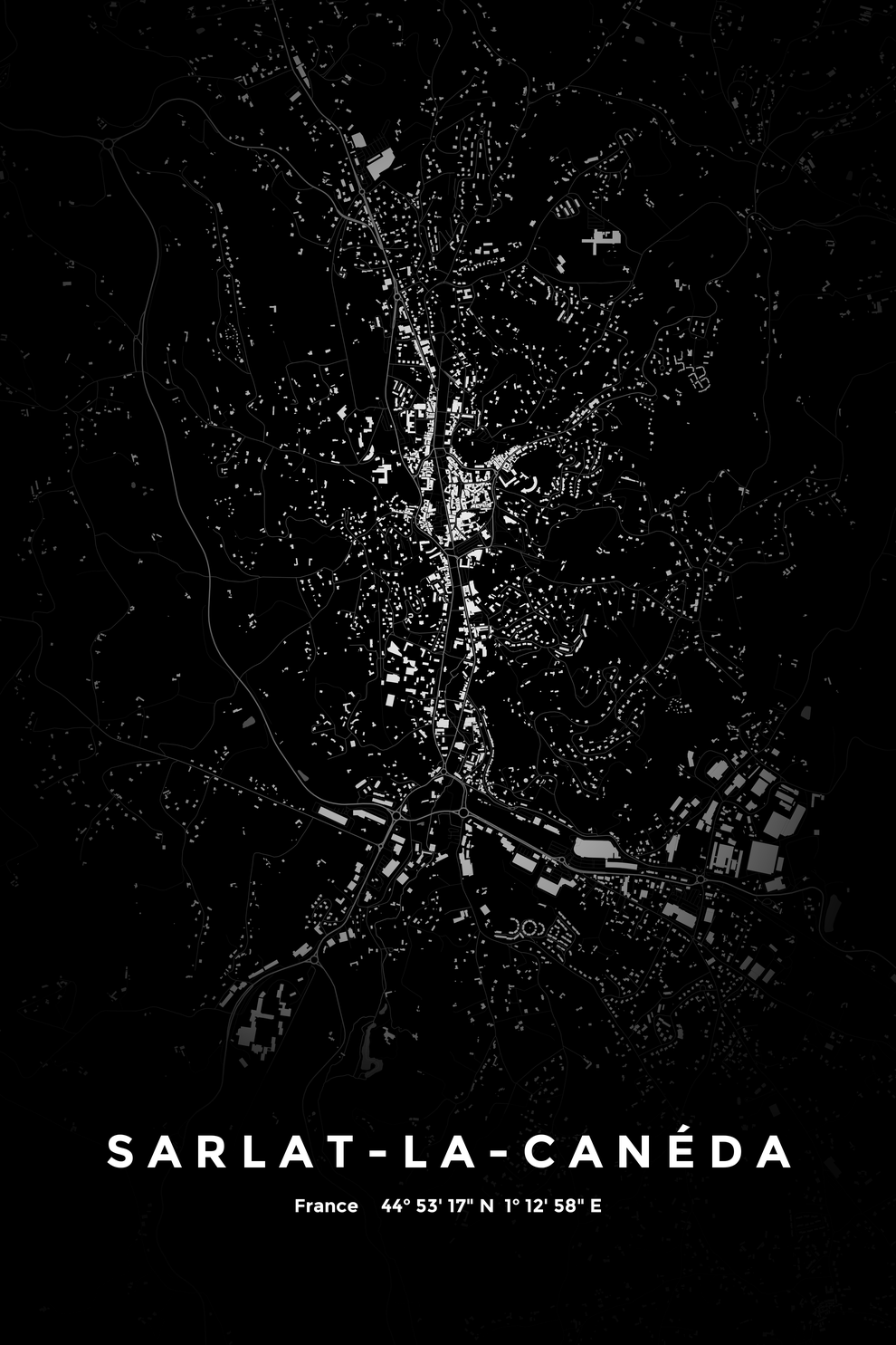 Carte de Sarlat-la-Canéda nuit - Affiche personnalisée