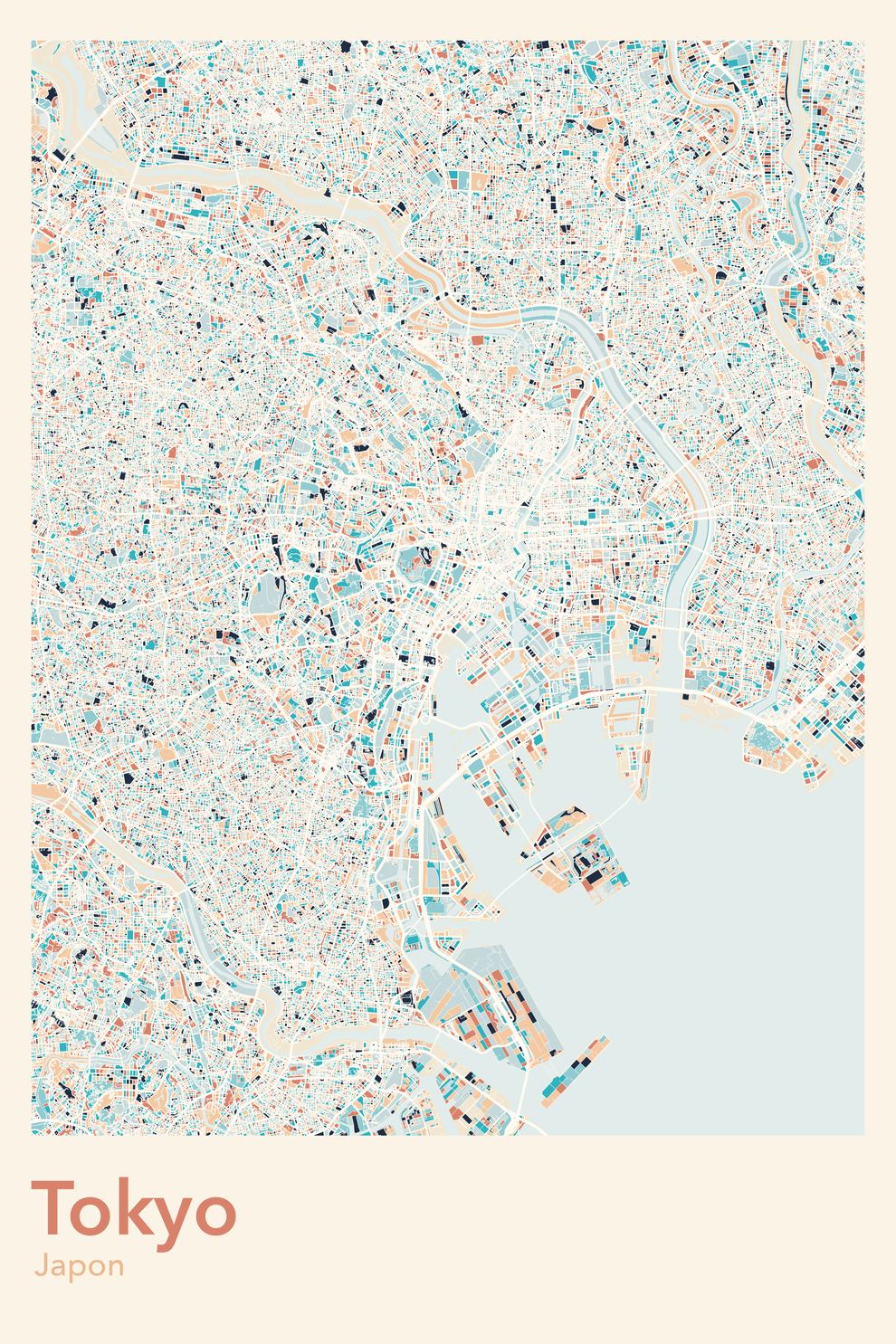 Plan de Tokyo coloré - Carte personnalisée
