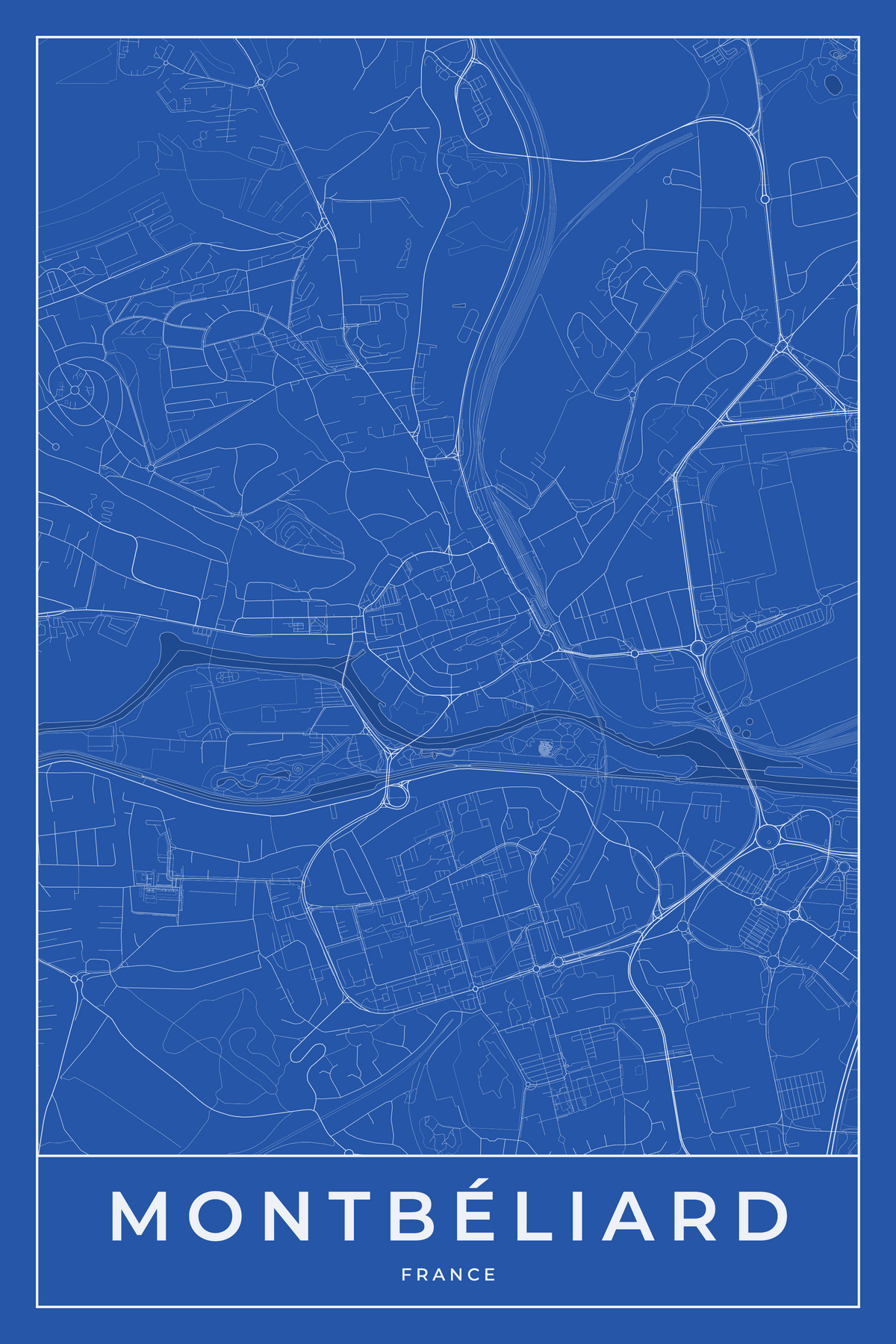 Carte de Montbéliard bleue - Affiche personnalisée