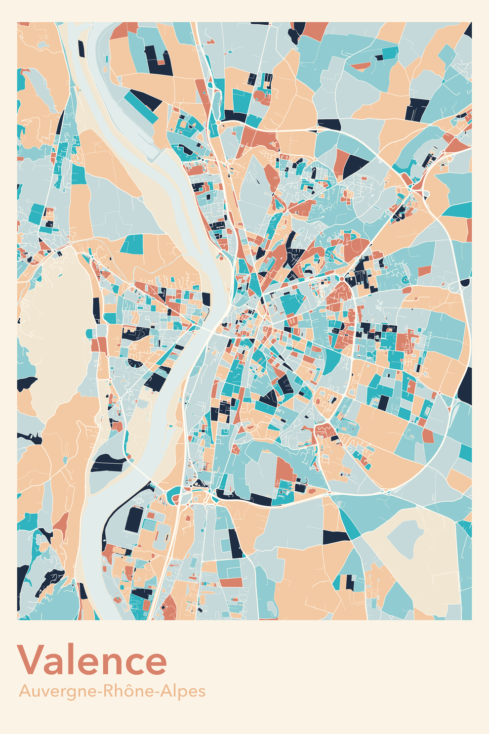 Plan de Valence coloré - Carte personnalisée