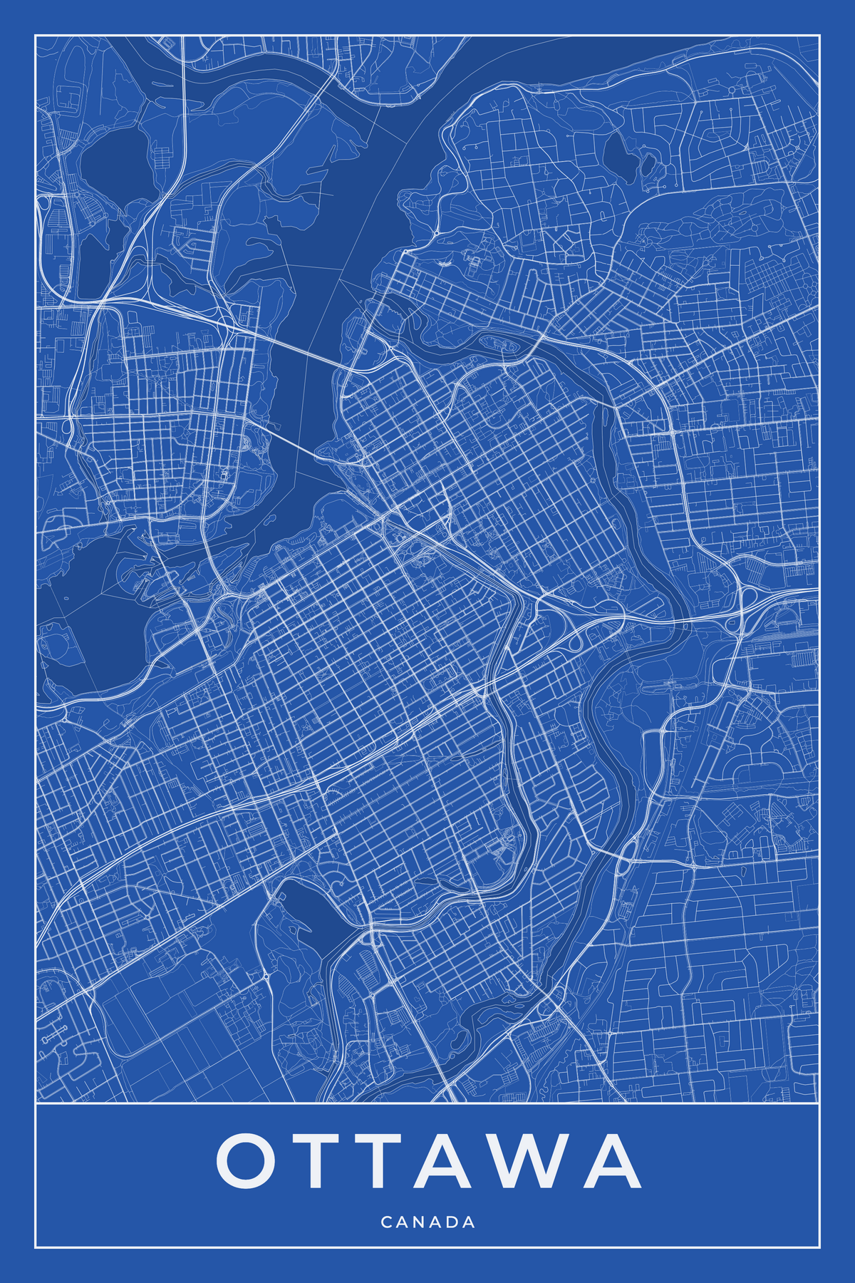Carte d'Ottawa bleue - Affiche personnalisée