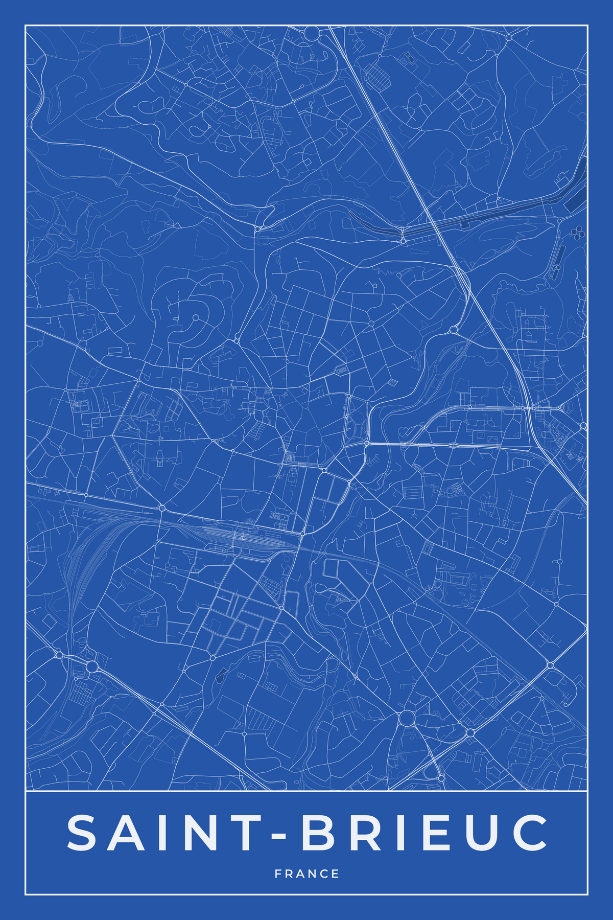Carte de Saint-Brieuc bleue - Affiche personnalisée