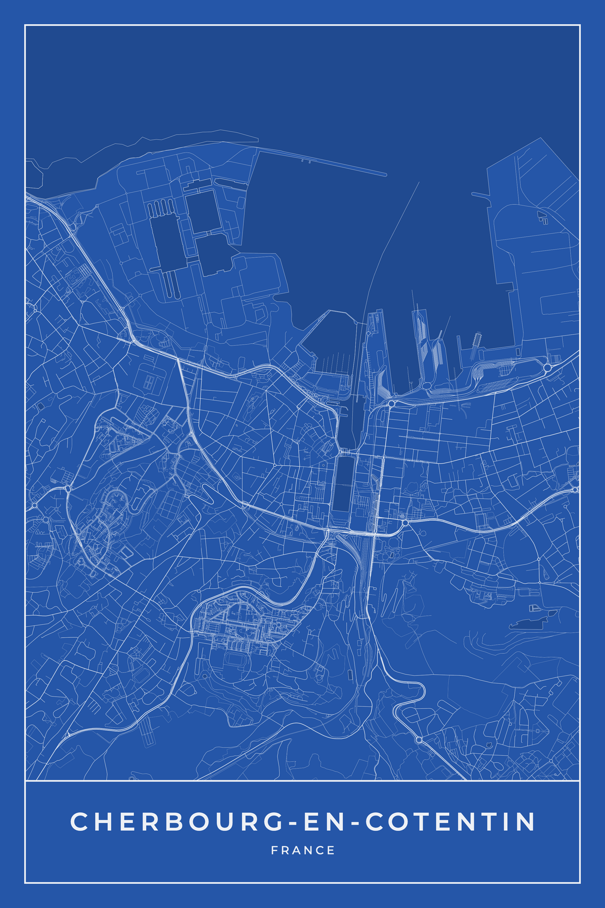 Carte de Cherbourg-en-Cotentin bleue - Affiche personnalisée