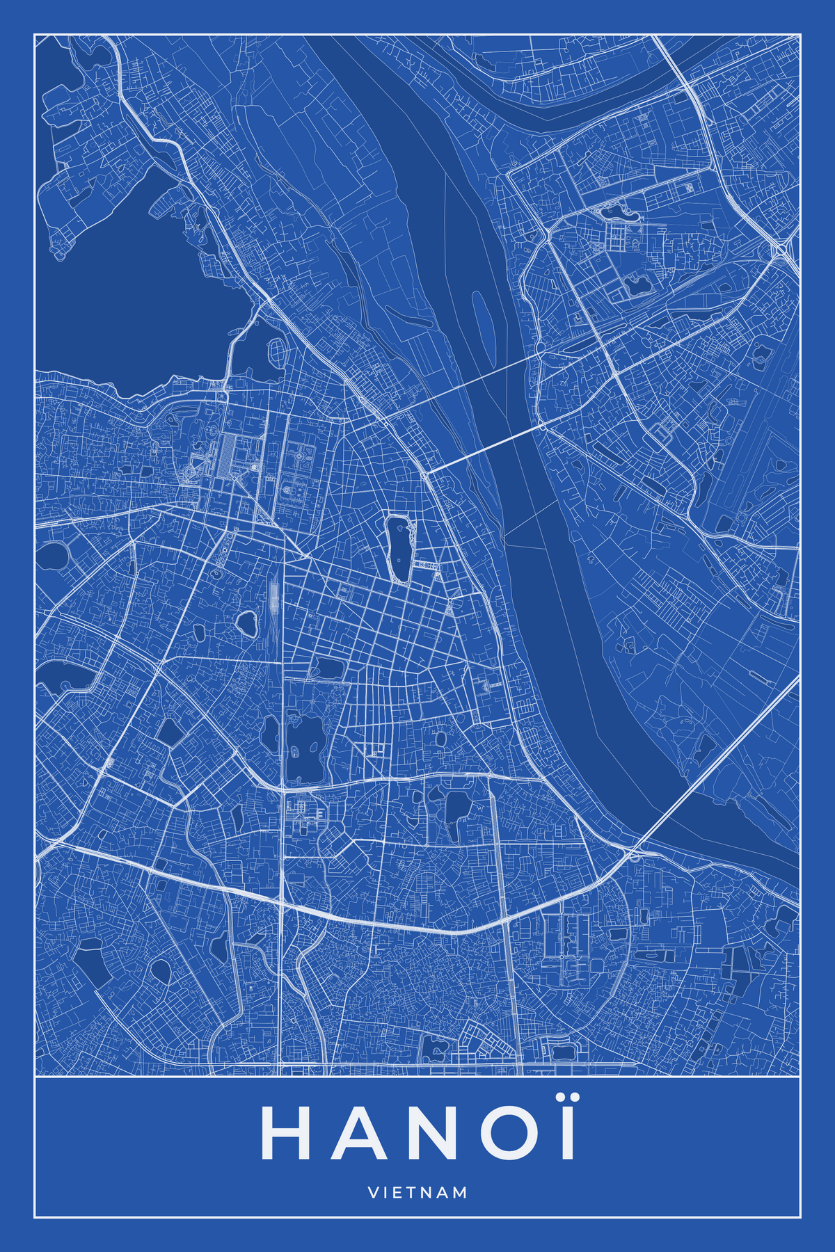 Carte d'Hanoï bleue - Affiche personnalisée