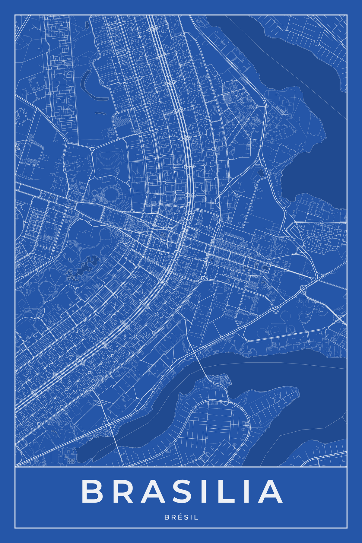 Carte de Brasilia bleue - Affiche personnalisée
