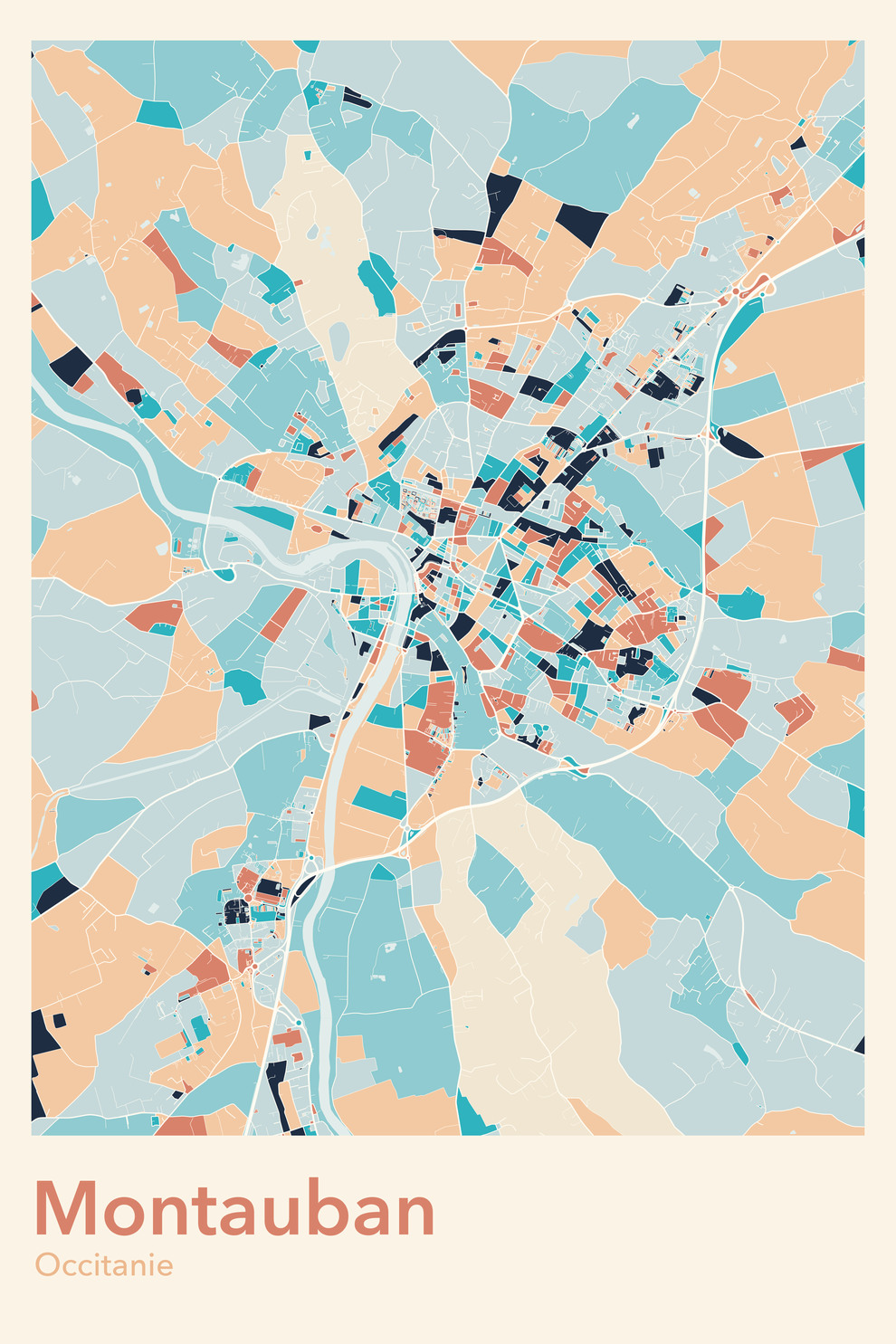 Plan de Montauban coloré - Carte personnalisée