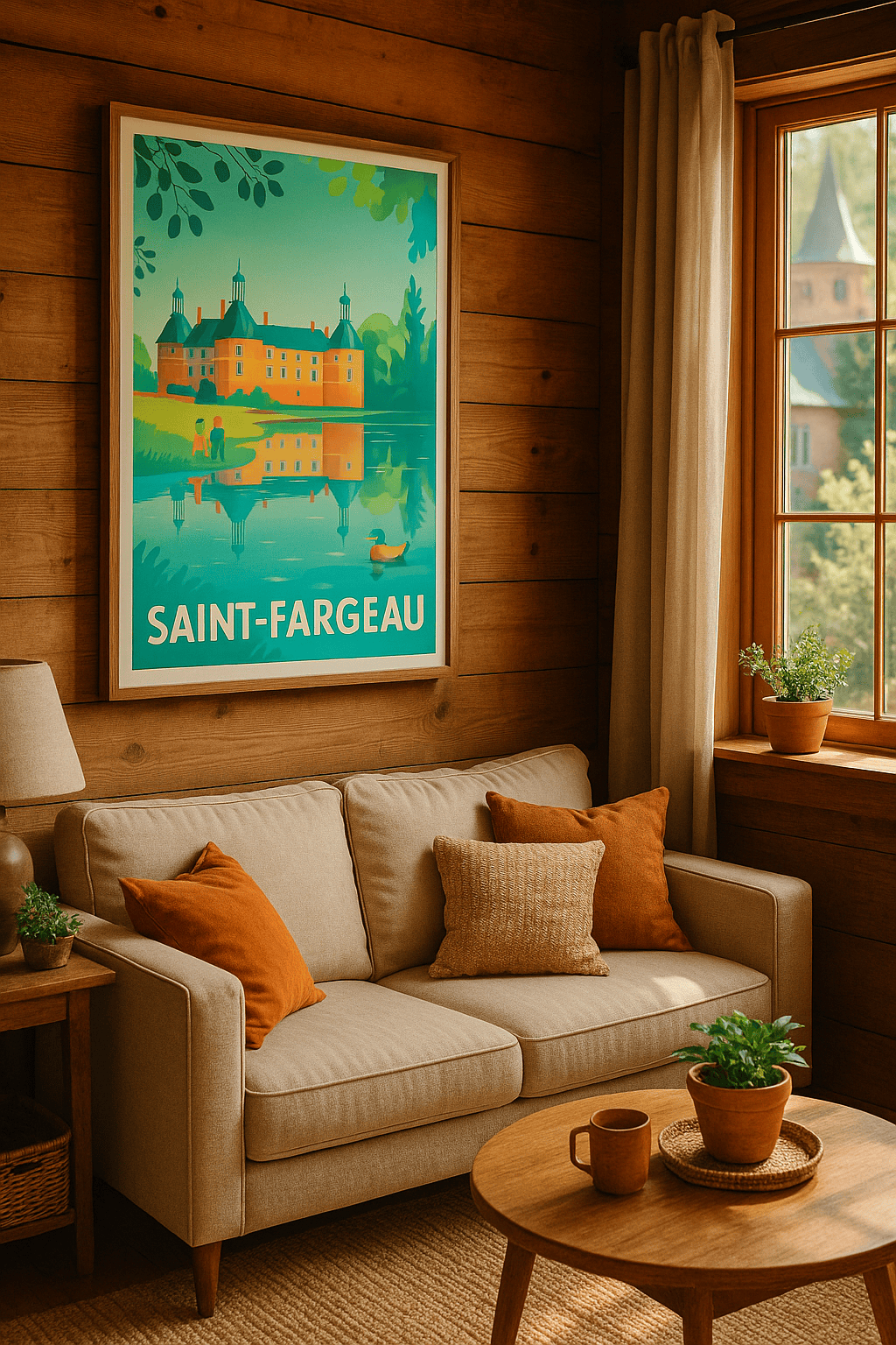 Yonne France Affiche de Saint-Fargeau - Nature et patrimoine au reflet du château