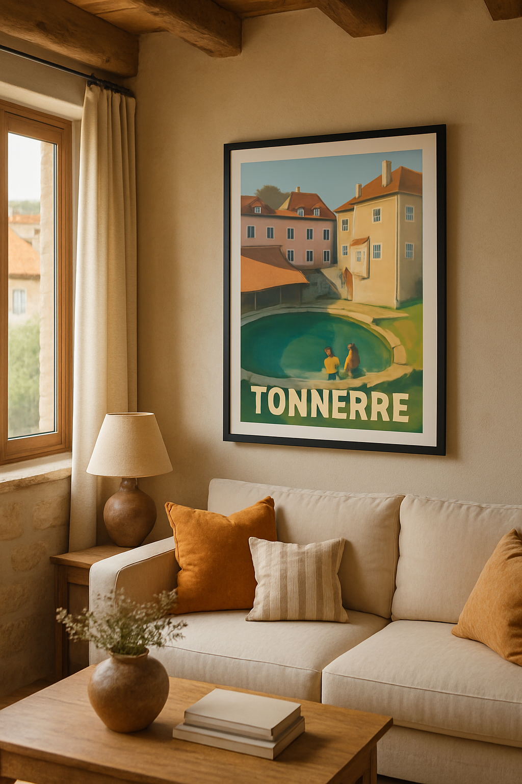 Yonne France Affiche de Tonnerre - Escapade paisible au bassin du gué
