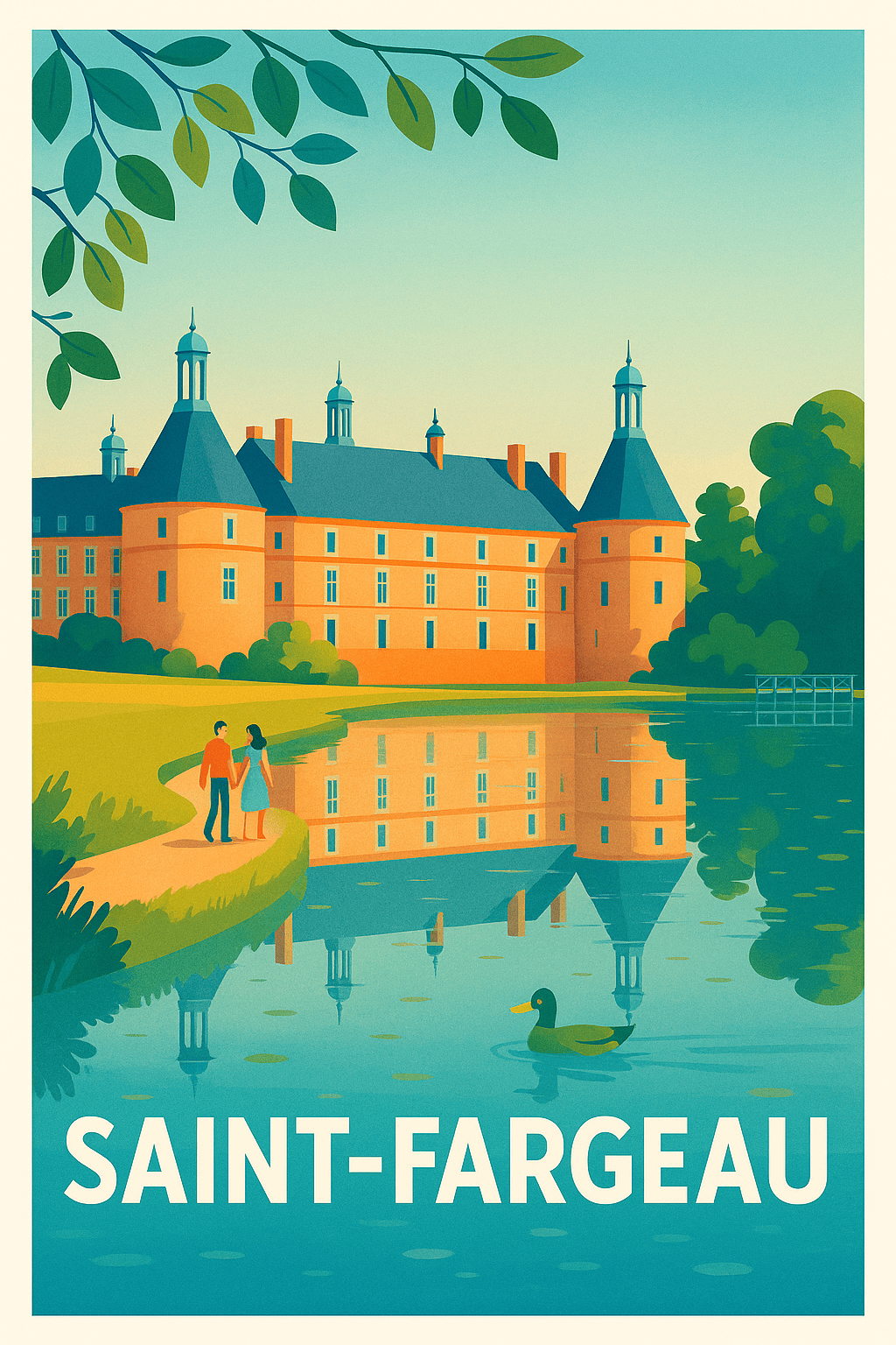 Yonne France Pas de Cadre / 20 × 30cm Affiche de Saint-Fargeau - Charme et sérénité au château