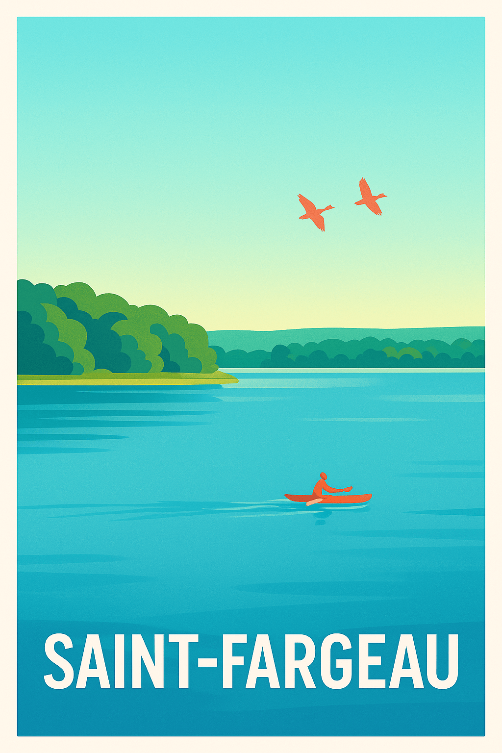 Yonne France Pas de Cadre / 20 × 30cm Affiche de Saint-Fargeau - Évasion paisible entre eau et nature