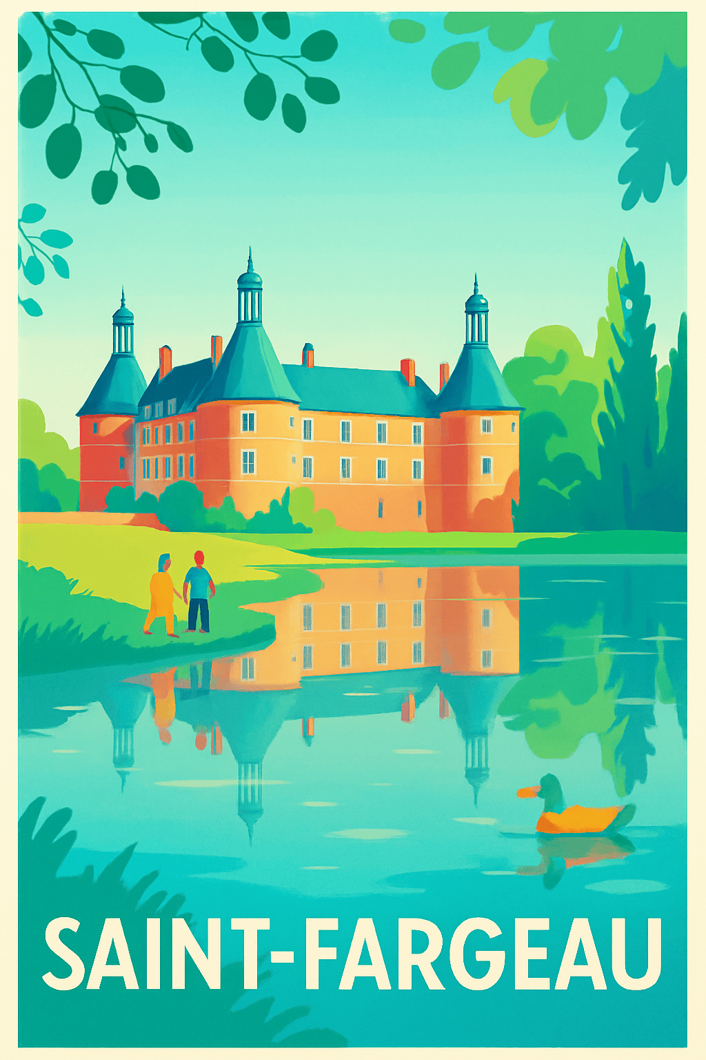 Yonne France Pas de Cadre / 20 × 30cm Affiche de Saint-Fargeau - Nature et patrimoine au reflet du château