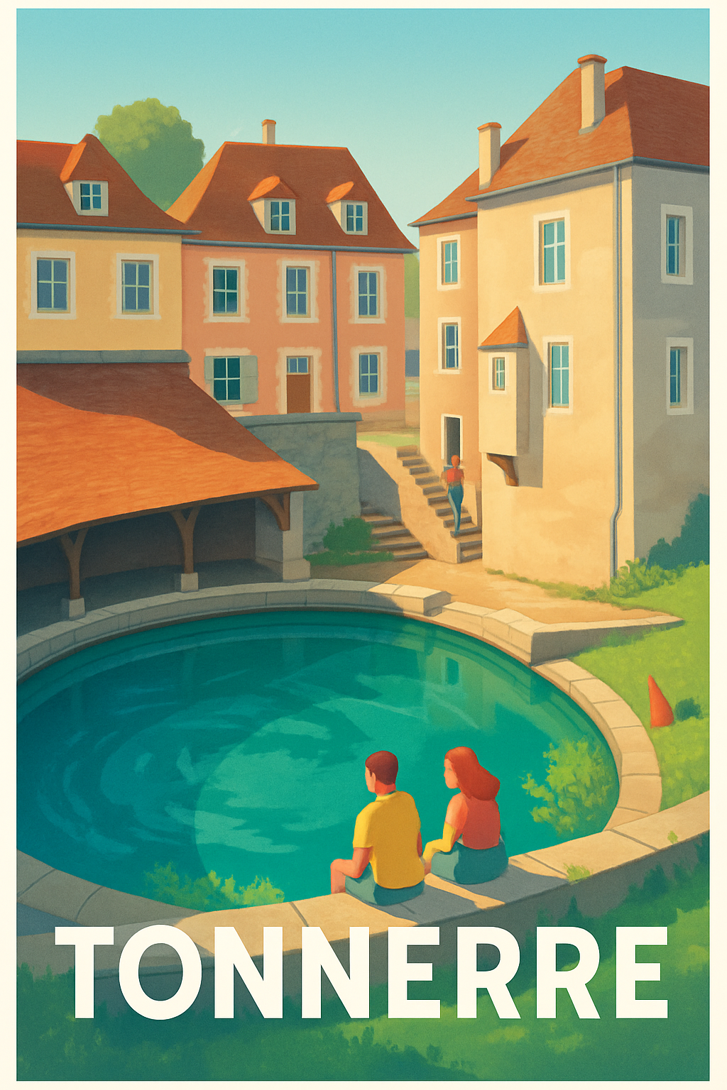 Yonne France Pas de Cadre / 20 × 30cm Affiche de Tonnerre - Escapade paisible au bassin du gué