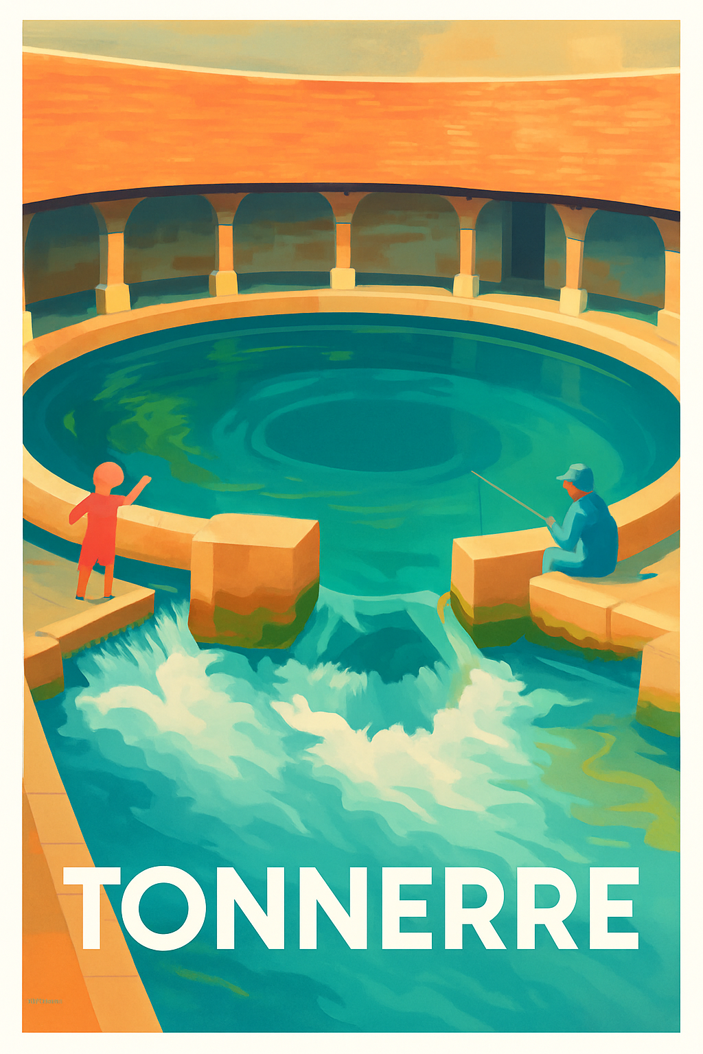 Yonne France Pas de Cadre / 20 × 30cm Affiche de Tonnerre - Séjour au bassin historique