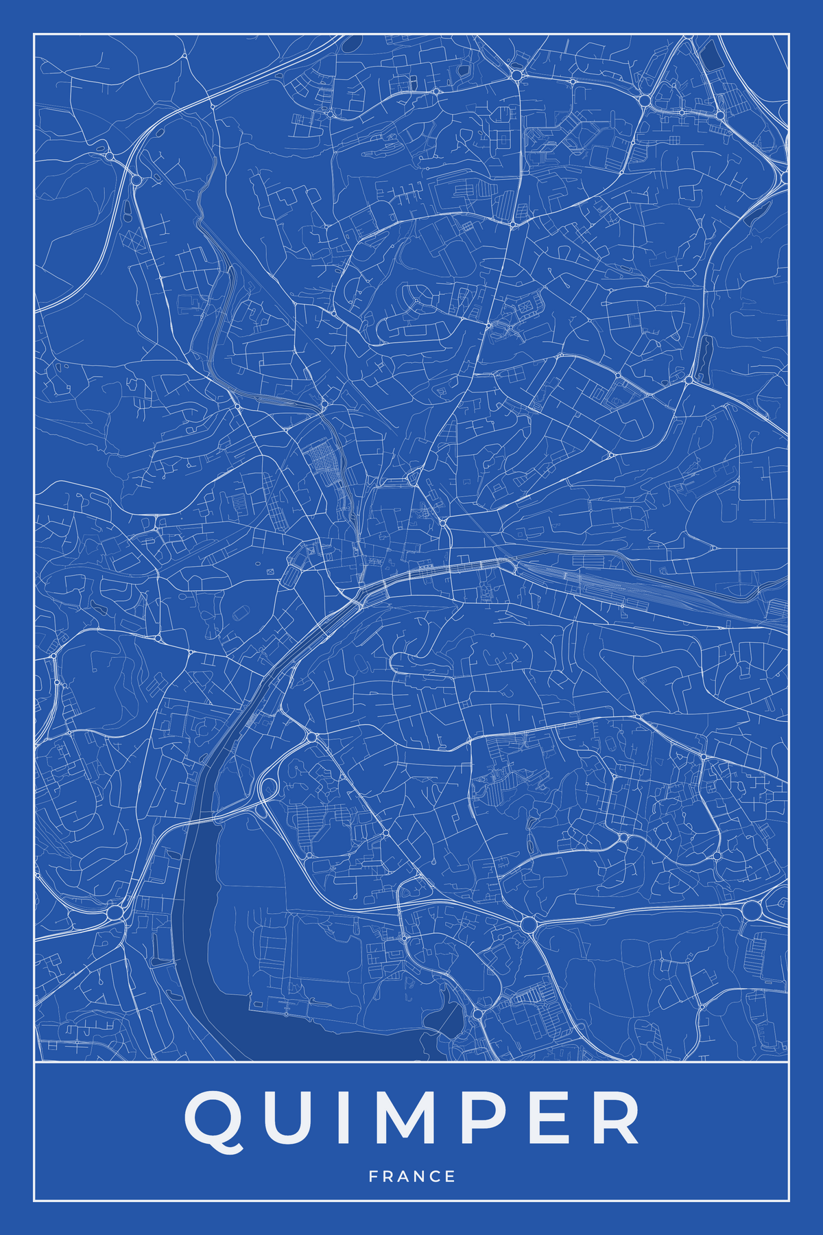 Carte de Quimper bleue - Affiche personnalisée