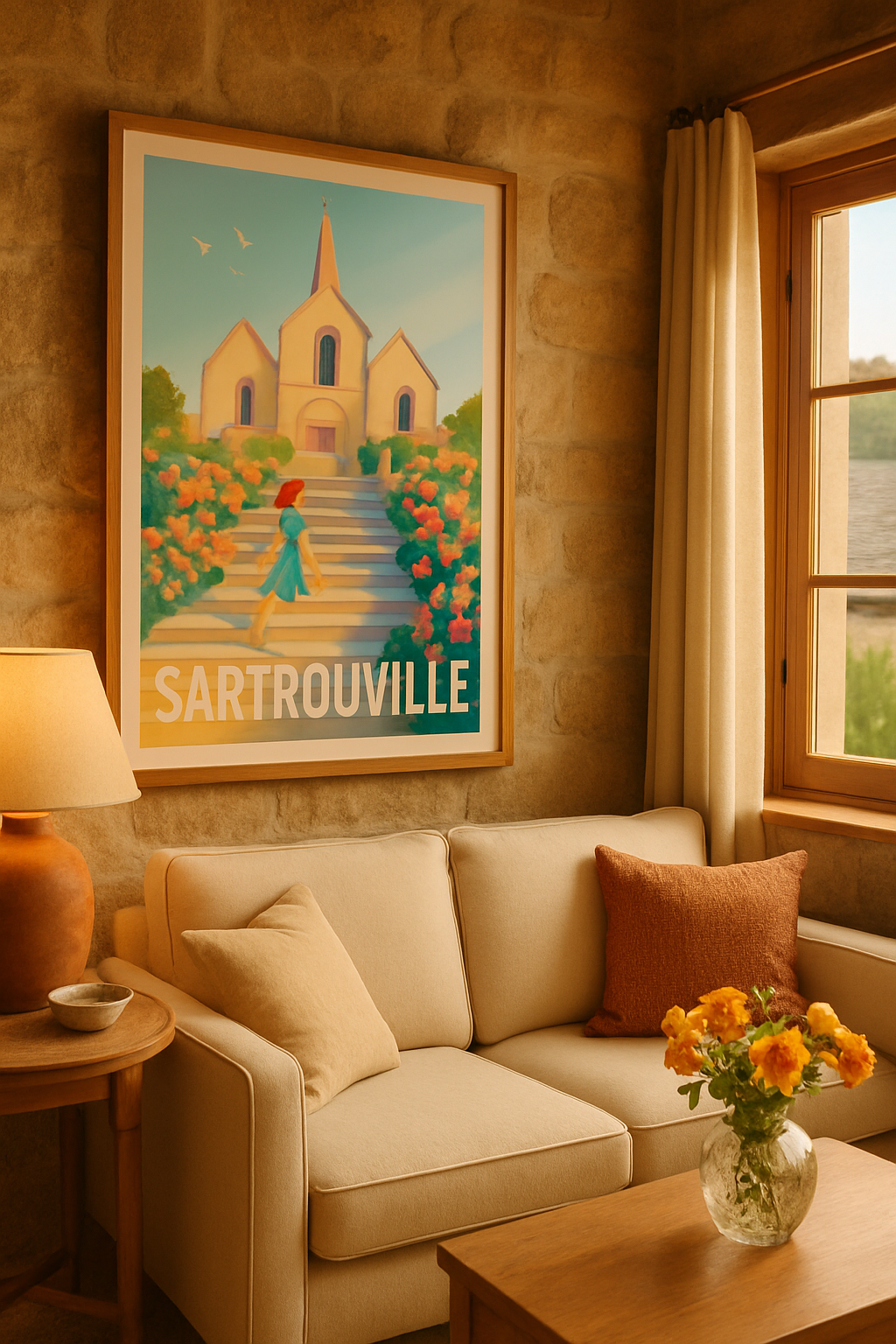 Affiche Sartrouville — Charme et douceur d’une église en fleurs · poster d'art de Sartrouville