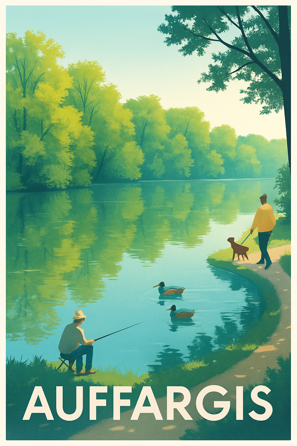 Yvelines France Pas de Cadre / 20 × 30cm Affiche de Auffargis - Sérénité au bord de l'eau