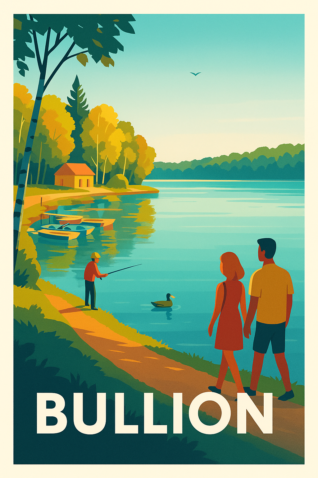 Yvelines France Pas de Cadre / 20 × 30cm Affiche de Bullion - Escapade paisible au bord du lac