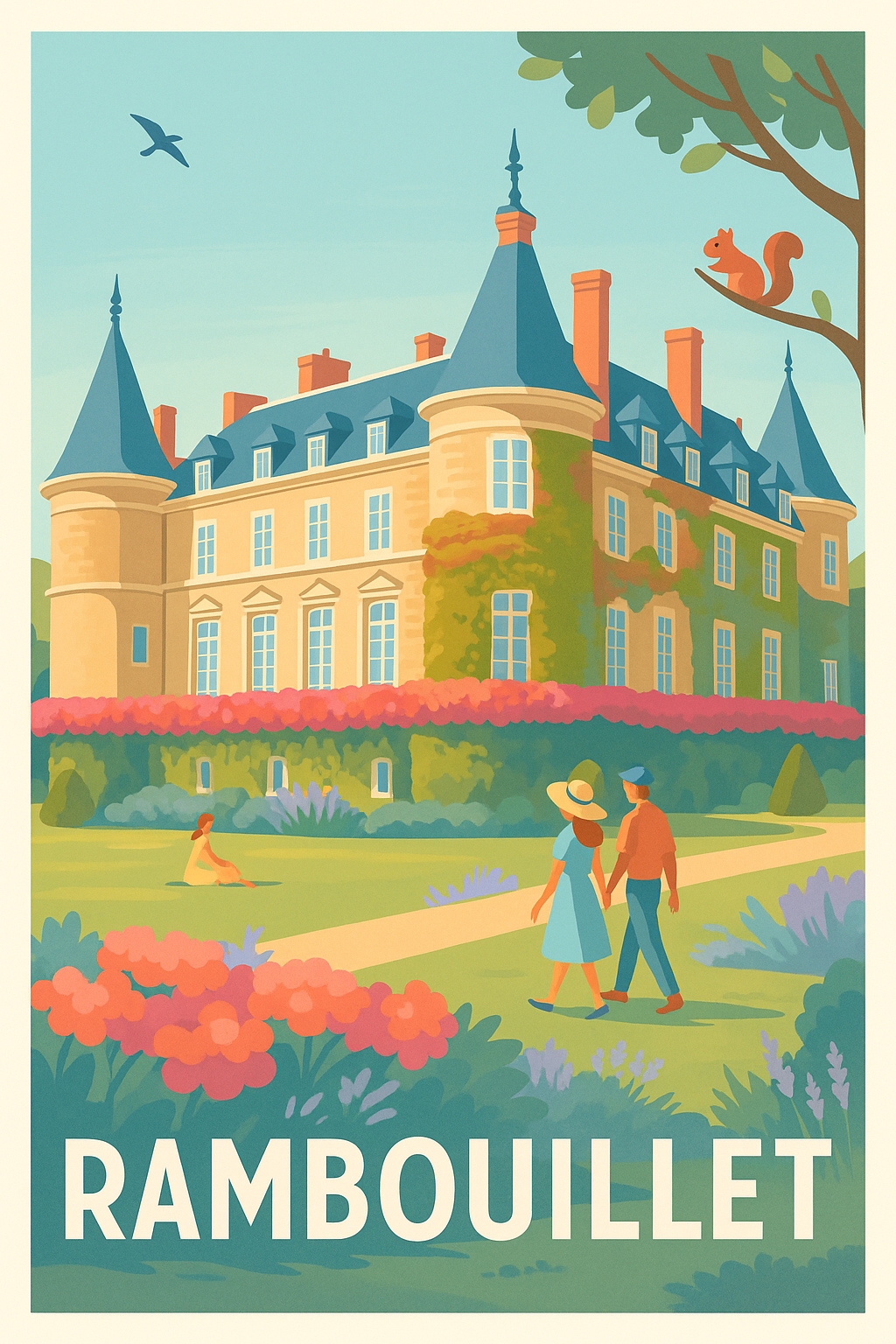 Yvelines France Pas de Cadre / 20 × 30cm Affiche Rambouillet - L'élégance bucolique au château
