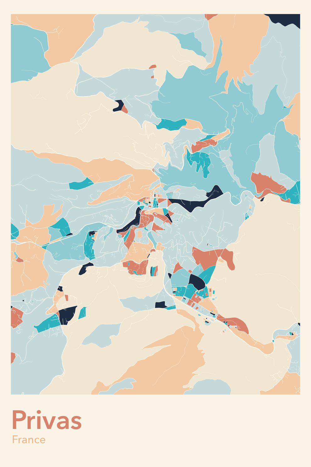 Plan de Privas coloré - Carte personnalisée