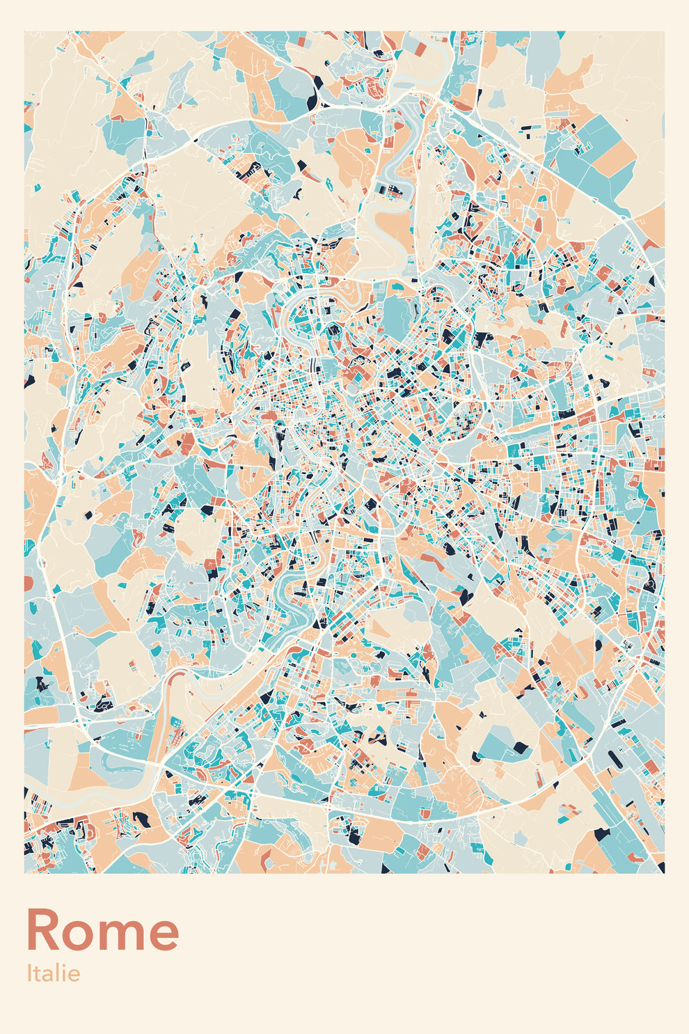 Plan de Rome coloré - Carte personnalisée