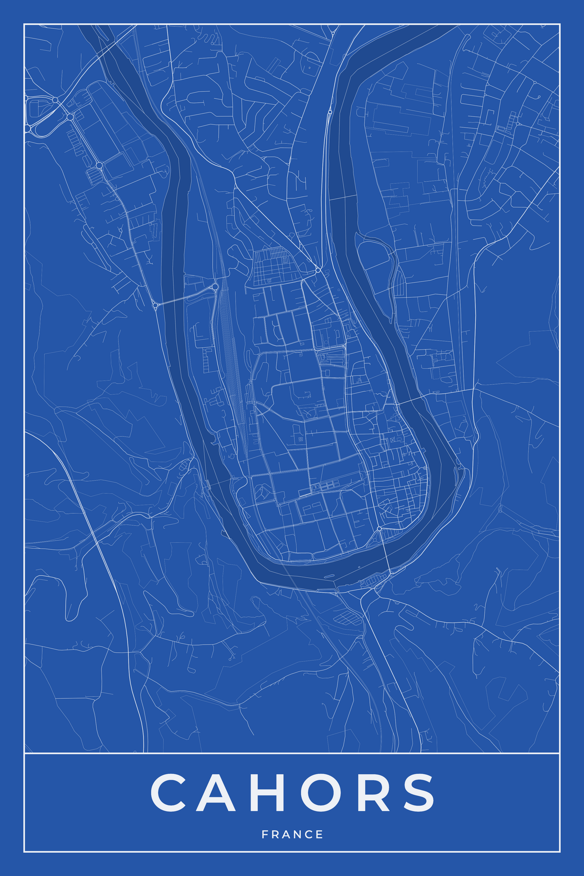 Carte de Cahors bleue - Affiche personnalisée