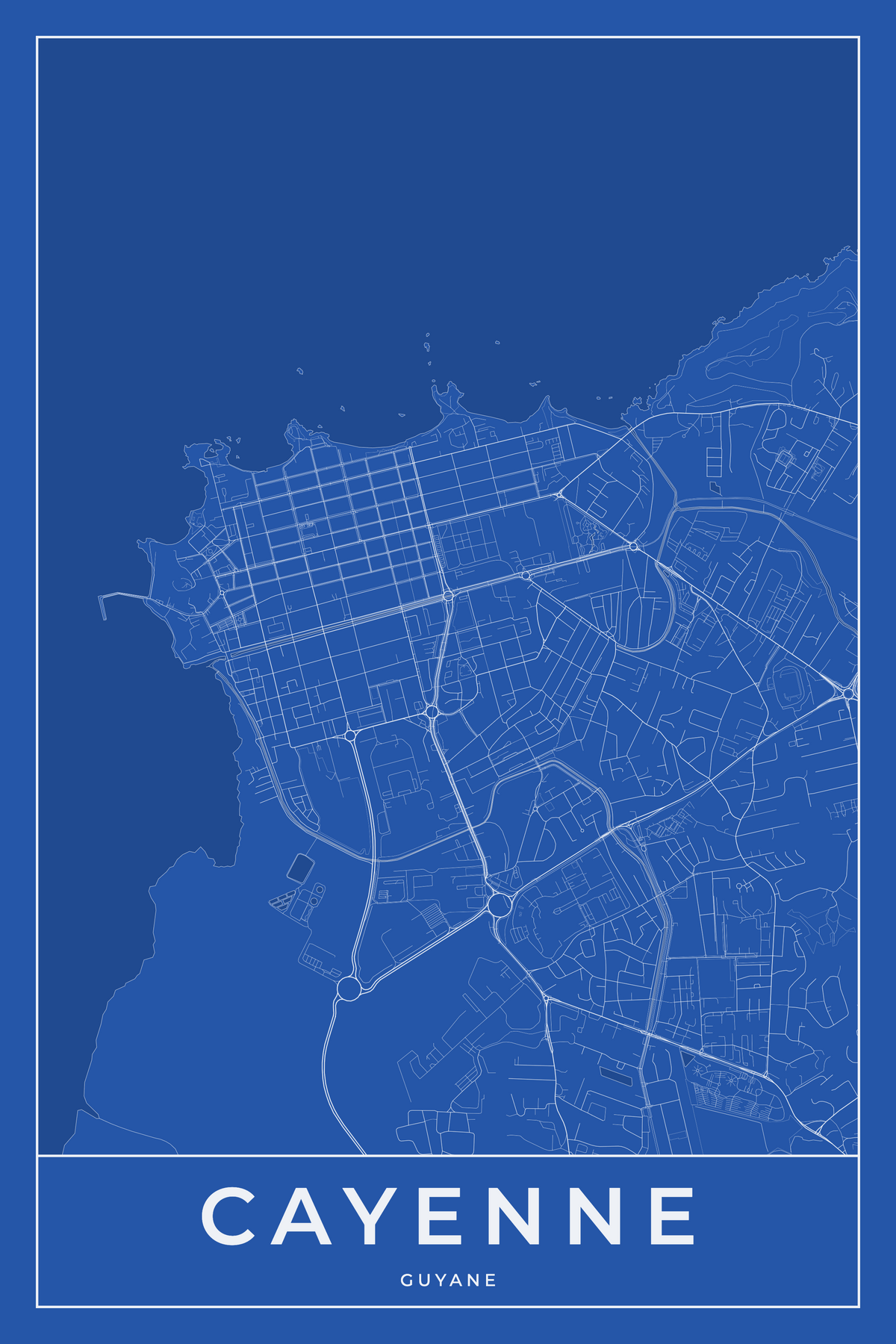 Carte de Cayenne bleue - Affiche personnalisée