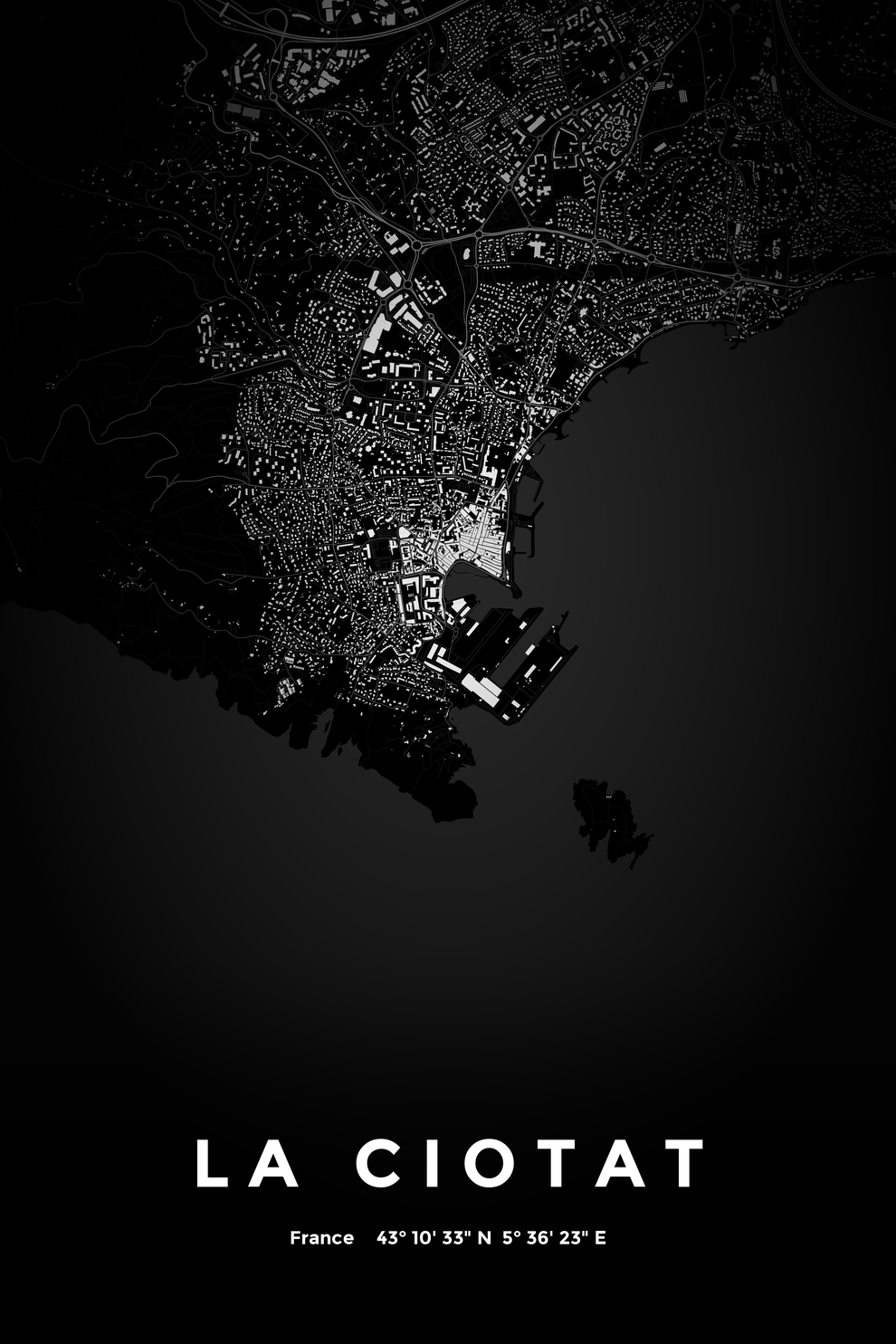 Carte de La Ciotat nuit - Affiche personnalisée