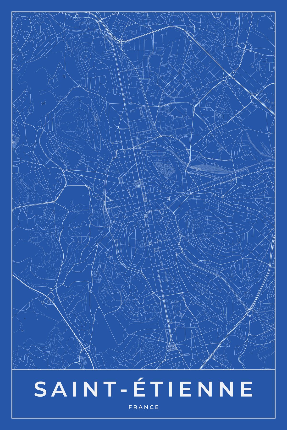 Carte de Saint-Étienne bleue - Affiche personnalisée